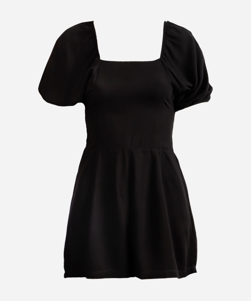 macaquinho juvenil de viscose manga bufante preto