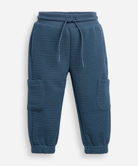 calça jogger infantil de moletom texturizada azul 3