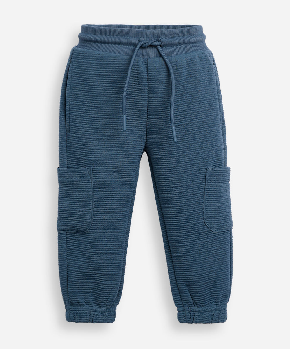 calça jogger infantil de moletom texturizada azul