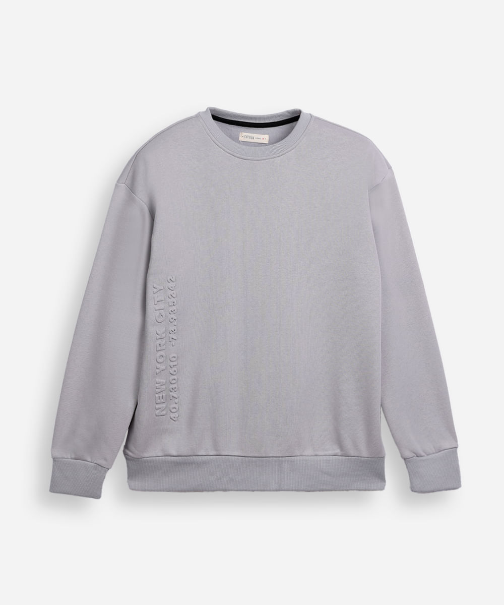 blusão juvenil de moletom texturizado cinza