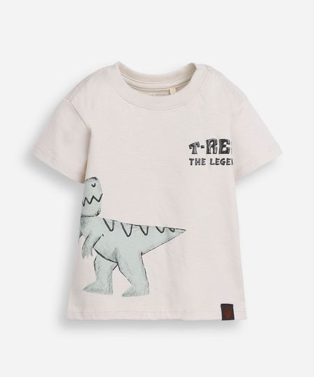 camiseta infantil de algodão manga curta dinossauro bege 3
