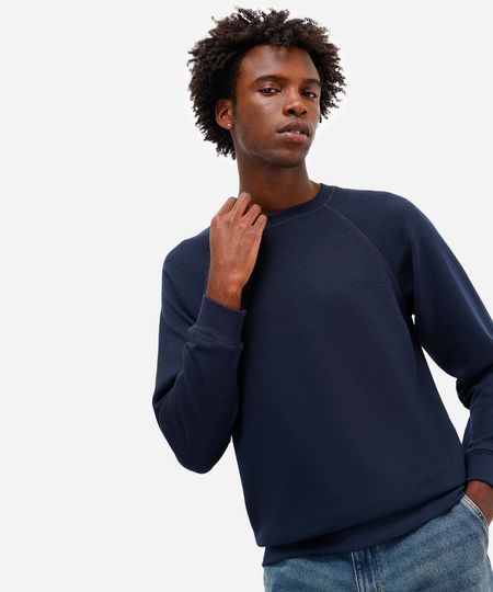 suéter básico masculino manga longa texturizado azul P suéter básico masculino manga longa texturizado azul P