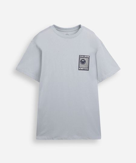 camiseta de algodão juvenil manga curta smiley cinza 12 camiseta de algodão juvenil manga curta smiley cinza 12