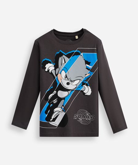 camiseta infantil de algodão sonic manga longa cinza 4 camiseta infantil de algodão sonic manga longa cinza 4
