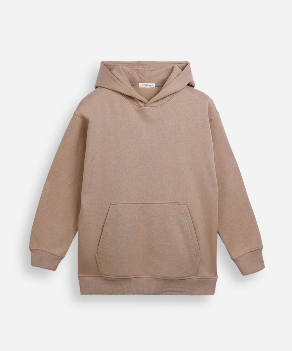 blusão juvenil de moletom oversized com capuz bege