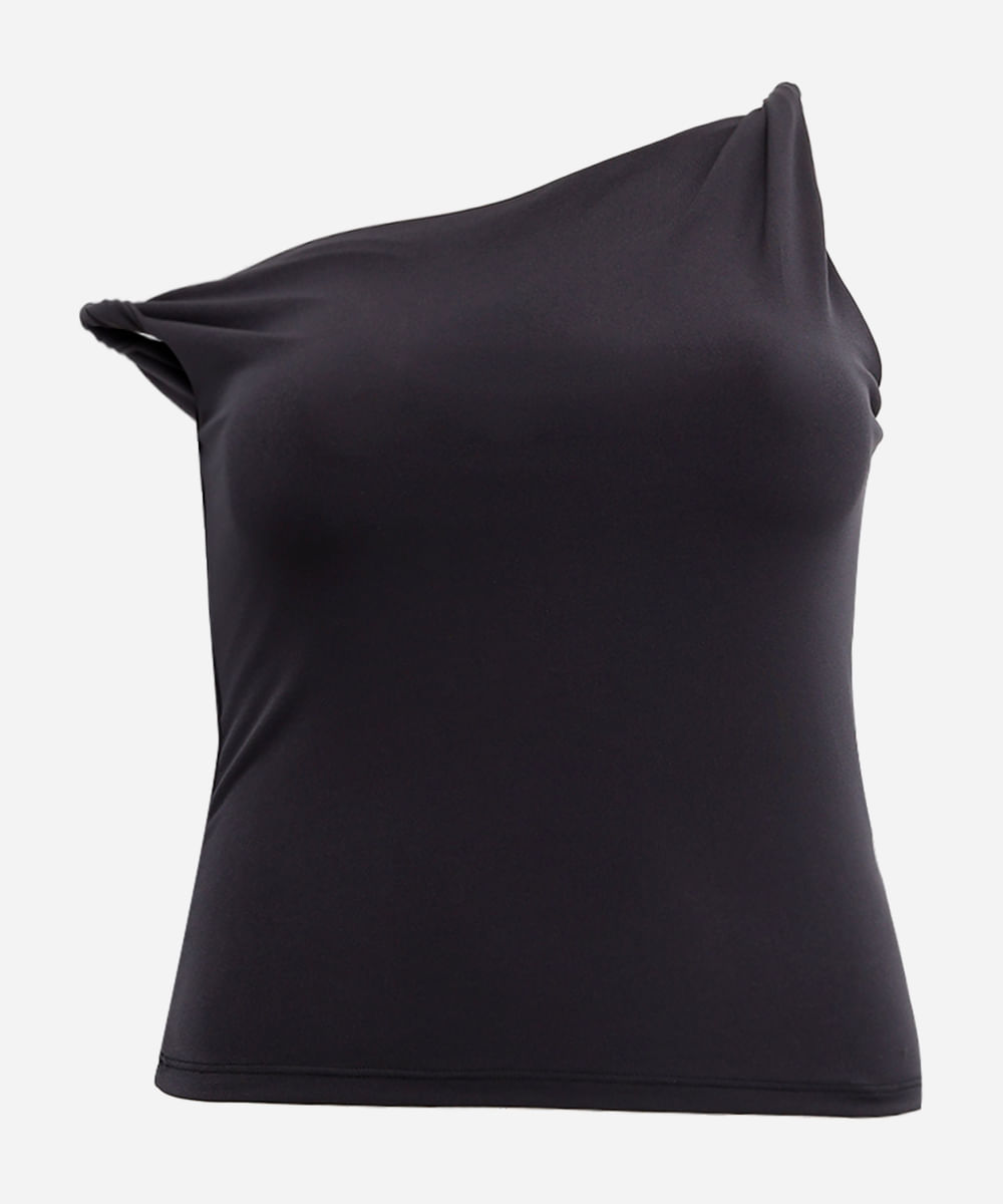 Vista 2 blusa feminina decote assimétrico mindset plus size preta C&A Preto C&A Preto