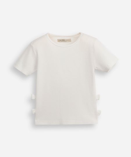 blusa infantil de algodão manga curta com laços canelada off white 4 blusa infantil de algodão manga curta com laços canelada off white 4