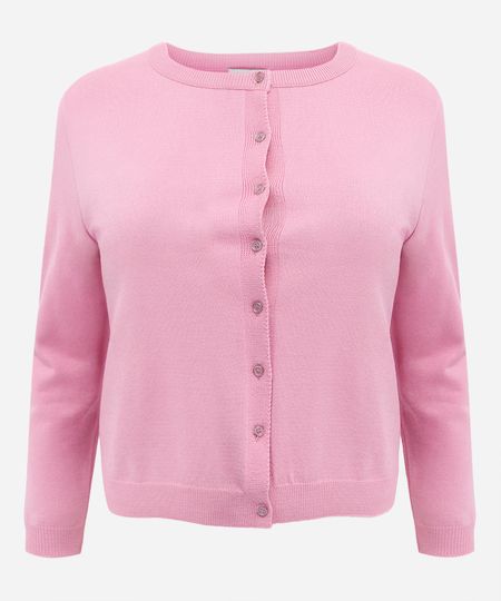 cardigan feminino de tricot plus size mindset rosa GG3