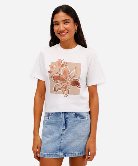 camiseta feminina de algodão floral metalizada off white PP camiseta feminina de algodão floral metalizada off white PP