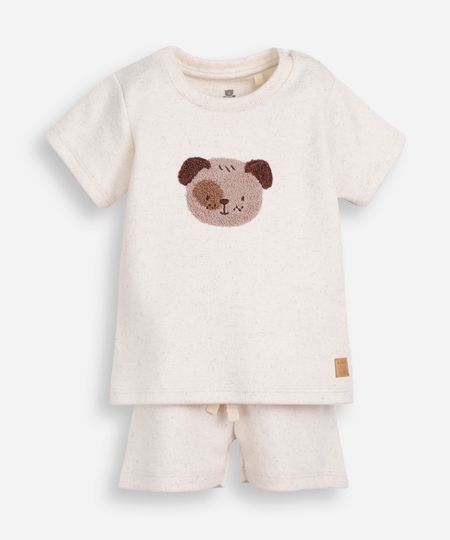 conjunto texturizado infantil cachorrinho bege 3-6
