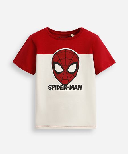 camiseta infantil de algodão com recorte homem aranha bege 2 camiseta infantil de algodão com recorte homem aranha bege 2