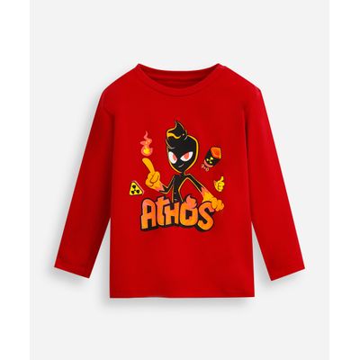 camiseta infantil de algodão athos minecraft manga longa vermelha