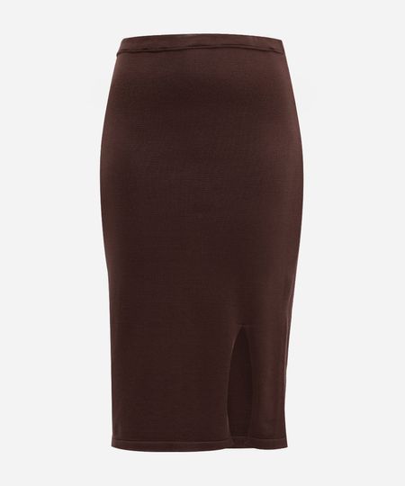 saia reta feminina de tricot com fenda mindset plus size marrom GG4