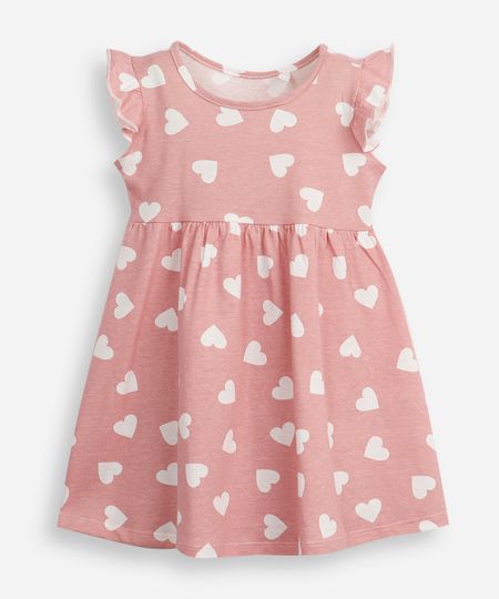 vestido infantil de algodão corações rosa 1
