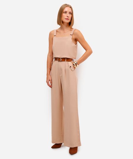 calça wide leg feminina com viscose bege 44 calça wide leg feminina com viscose bege 44