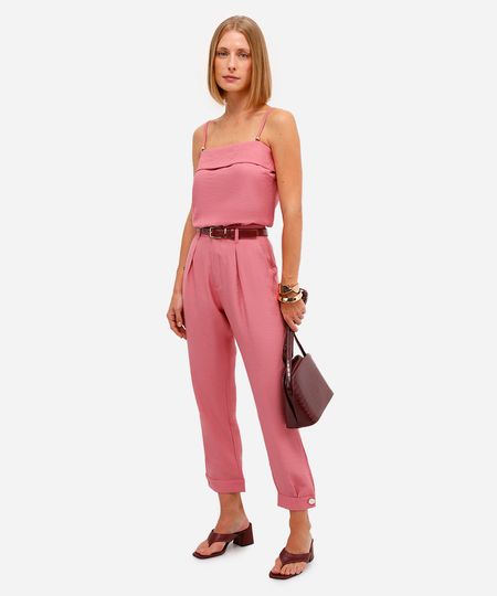 calça de alfaiataria feminina de viscose com pregas rosa 40