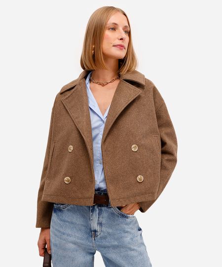 casaco feminino manga longa texturizado marrom PP