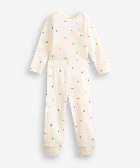 conjunto longo infantil de algodão dino off white 3-6 conjunto longo infantil de algodão dino off white 3-6