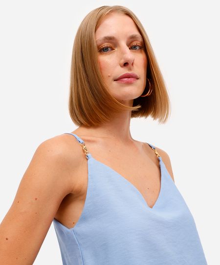 blusa feminina alça fina de viscose decote v azul PP blusa feminina alça fina de viscose decote v azul PP