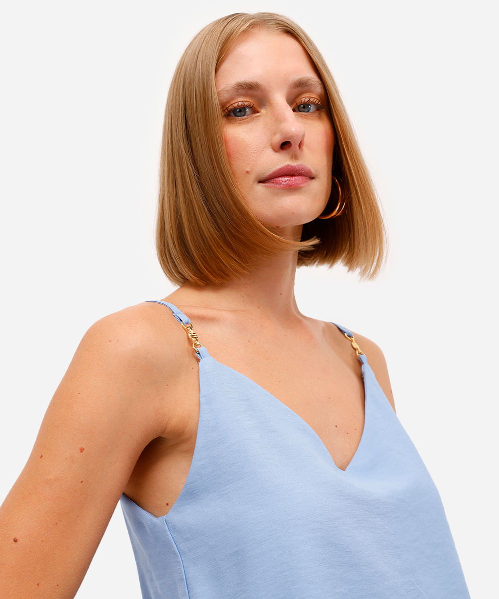 blusa feminina alça fina de viscose decote v azul