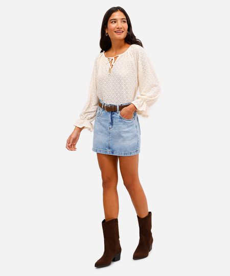 minissaia feminina jeans cintura alta azul 38