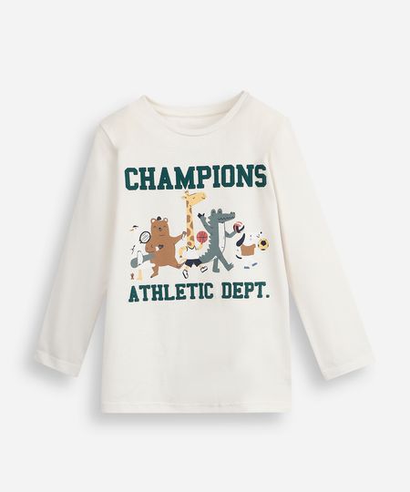 camiseta infantil de algodão manga longa bichinhos off white 5