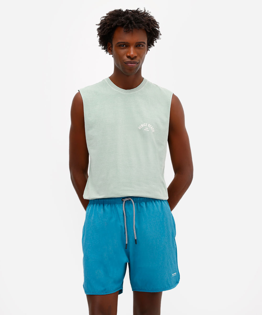 short masculino cós elástico azul