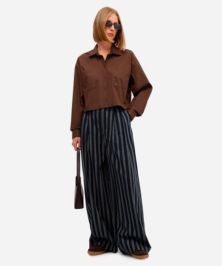 calça feminina de alfaiataria com pregas listrada azul 38