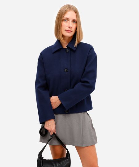 casaco feminino com bolsos texturizado - azul marinho P