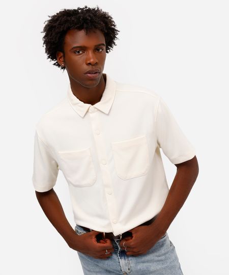 camisa masculina manga curta com bolso off white M