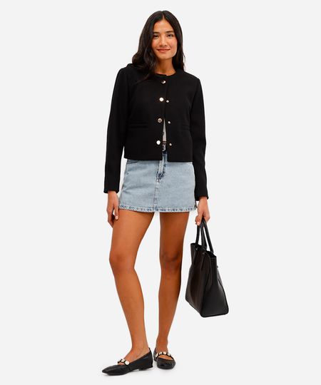 short saia feminino jeans com cinto azul 36