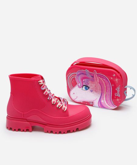 coturno infantil com bolsa barbie  rosa 25