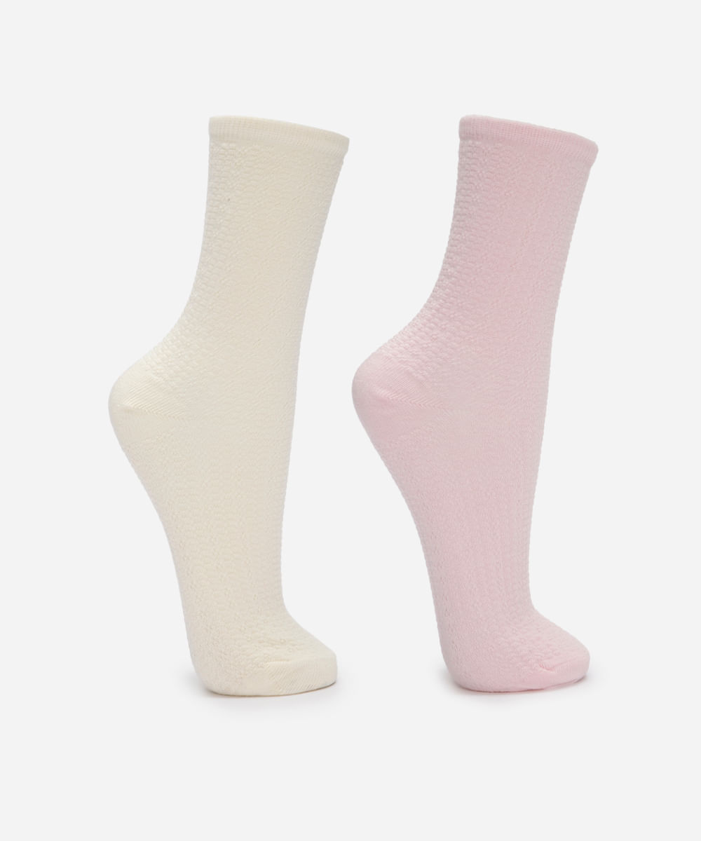 kit de 2 meias cano alto texturizada colorido