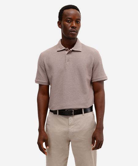 polo comfort manga curta texturizada bege G