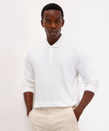 polo masculina de algodão peruano bold manga longa off white P