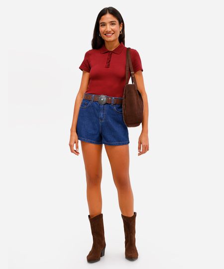 short mom feminino jeans cintura alta azul 34 short mom feminino jeans cintura alta azul 34