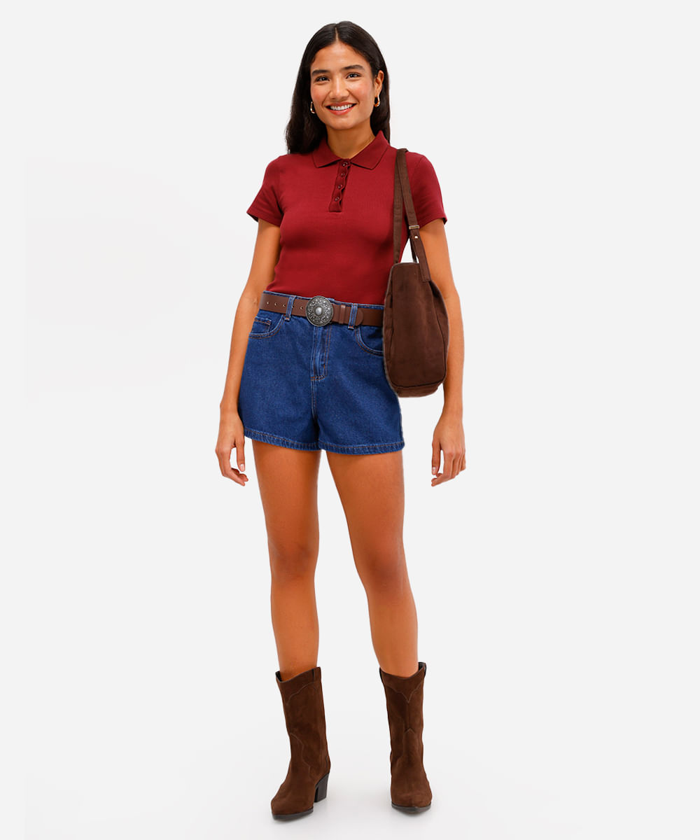 short mom feminino jeans cintura alta azul