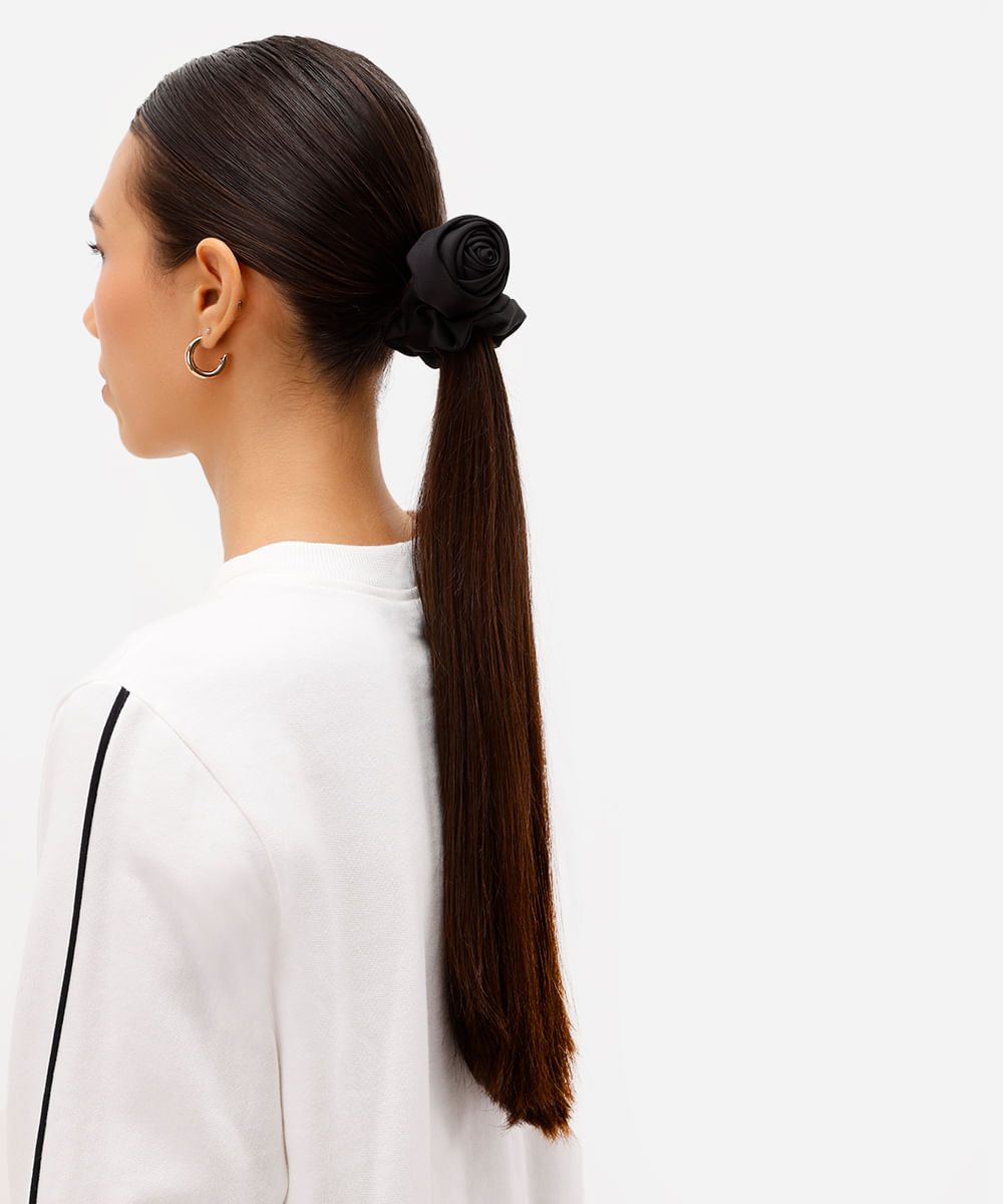elástico de cabelo feminino scrunchie floral preto