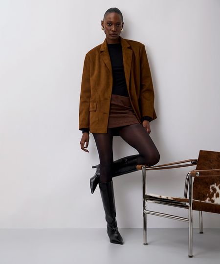 blazer oversized feminino de suede mindset marrom M