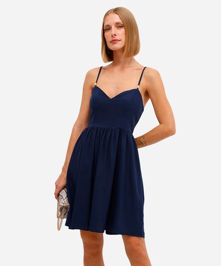 vestido curto feminino com linho azul PP