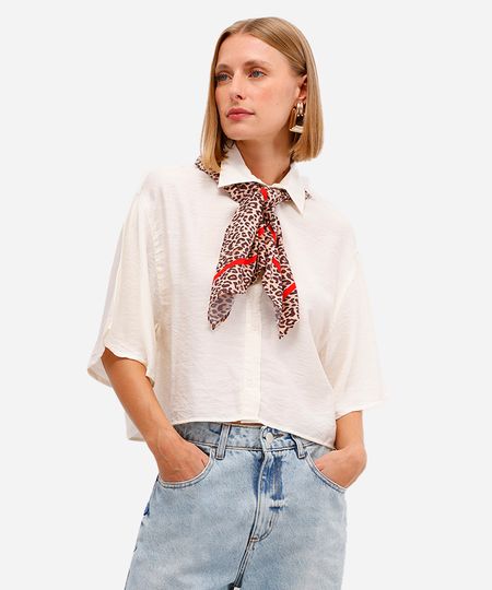 camisa feminina de viscose manga curta texturizada off white P