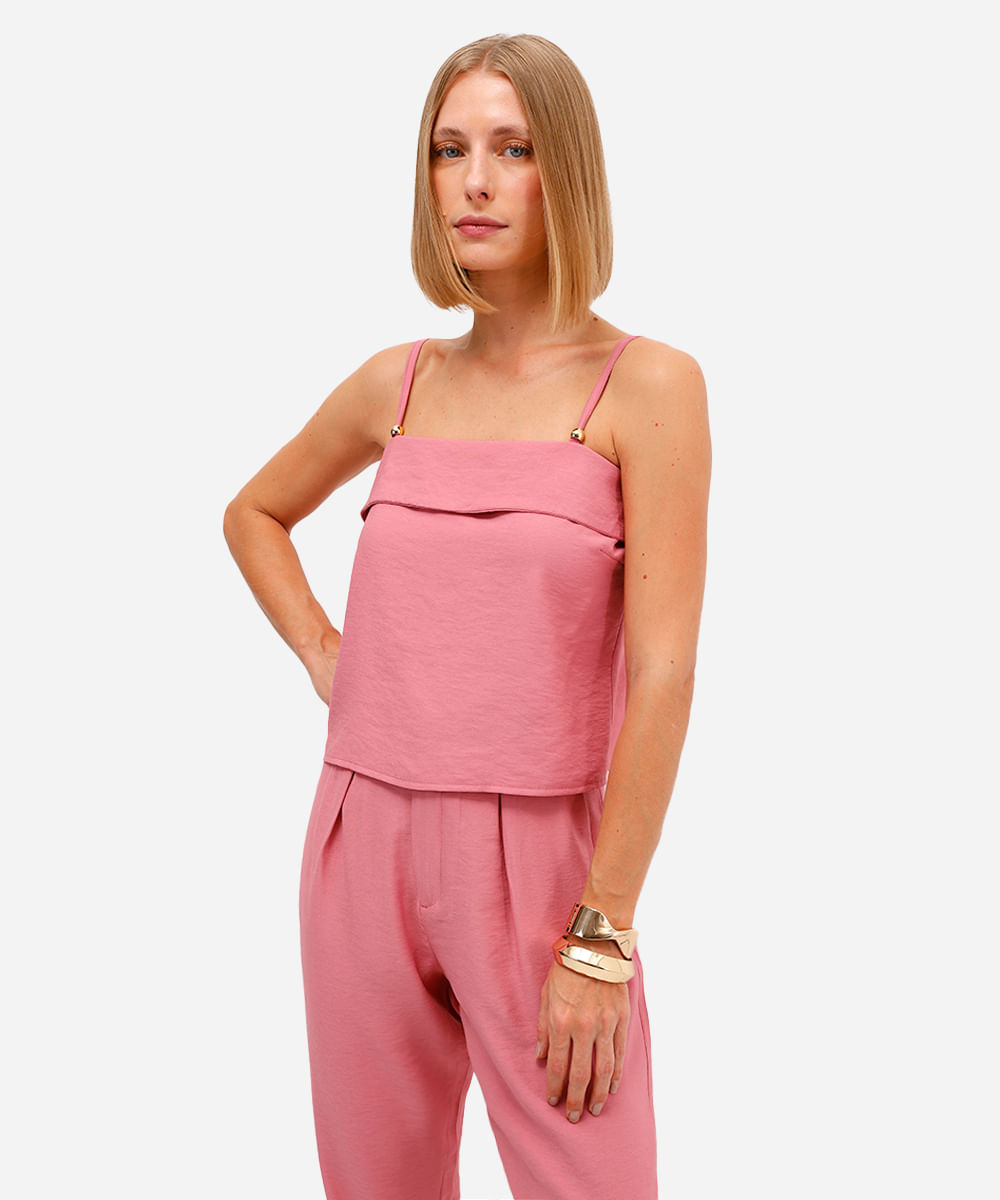 blusa feminina alça fina de viscose rosa
