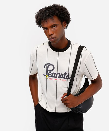 camiseta masculina de algodão snoopy listrada off white PP camiseta masculina de algodão snoopy listrada off white PP