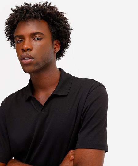 polo masculina de algodão peruano manga curta preta P