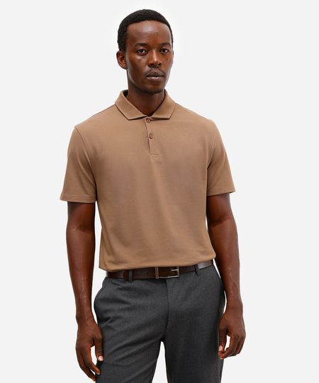 polo slim masculina manga curta marrom GG