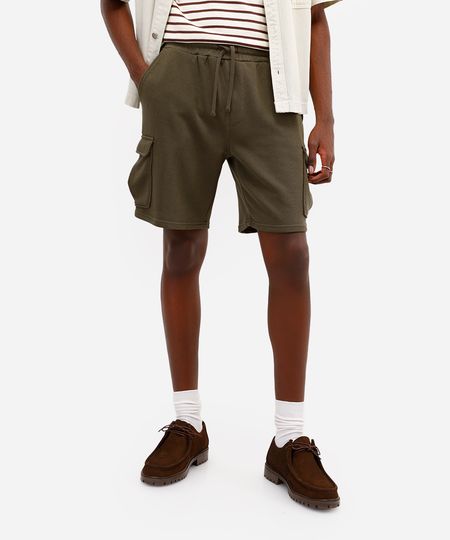 bermuda cargo masculina de moletom verde P
