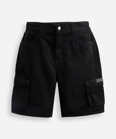 bermuda cargo juvenil jeans preta 10
