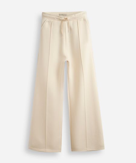 calça wide leg juvenil de moletom com nervura bege 10 calça wide leg juvenil de moletom com nervura bege 10