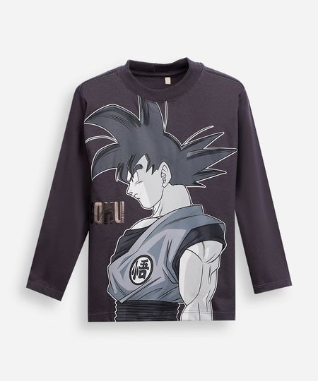 camiseta infantil de algodão manga longa goku cinza 6