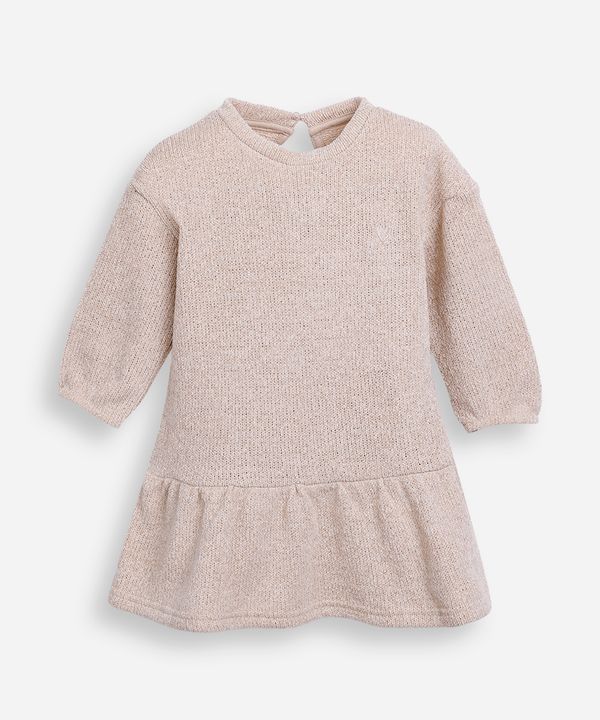 vestido infantil manga bufante com lurex bege 3